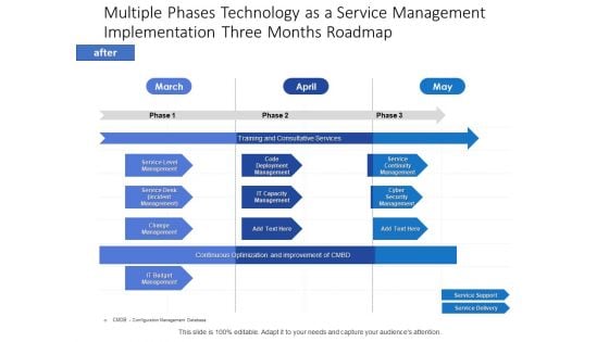 Multiple Phases Technology As A Service Management Implementation Three Months Roadmap Topics