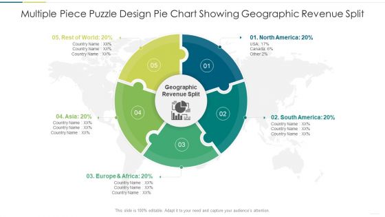Multiple Piece Puzzle Design Pie Chart Showing Geographic Revenue Split Rules PDF