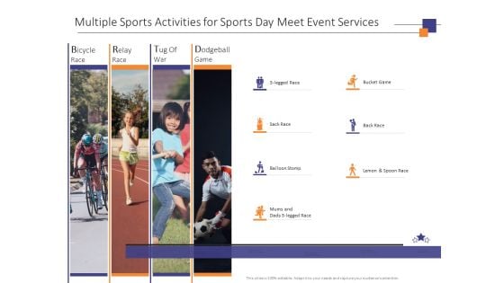 Multiple Sports Activities For Sports Day Meet Event Services Ppt PowerPoint Presentation Slides Elements