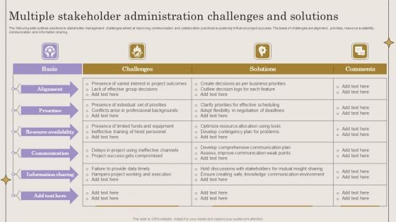 Multiple Stakeholder Administration Challenges And Solutions Graphics PDF