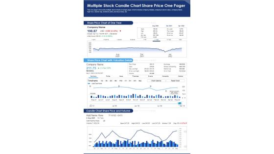 Multiple Stock Candle Chart Share Price One Pager PDF Document PPT Template