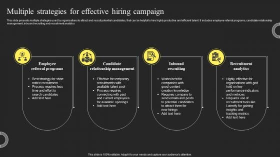 Multiple Strategies For Effective Hiring Campaign Infographics PDF