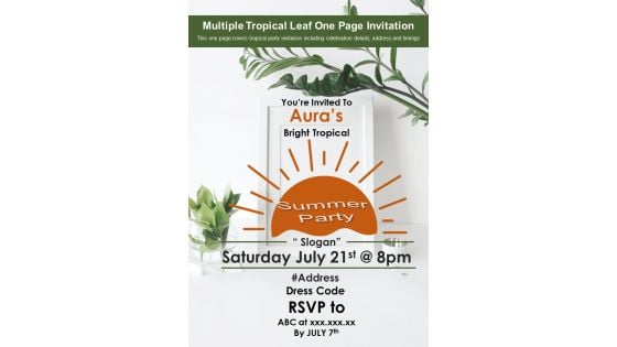 Multiple Tropical Leaf One Page Invitation PDF Document PPT Template