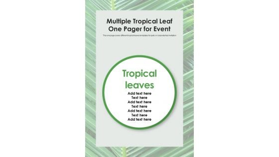 Multiple Tropical Leaf One Pager For Event PDF Document PPT Template