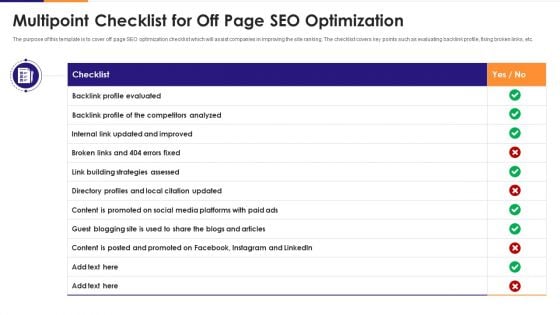 Multipoint Checklist For Off Page SEO Optimization Introduction PDF