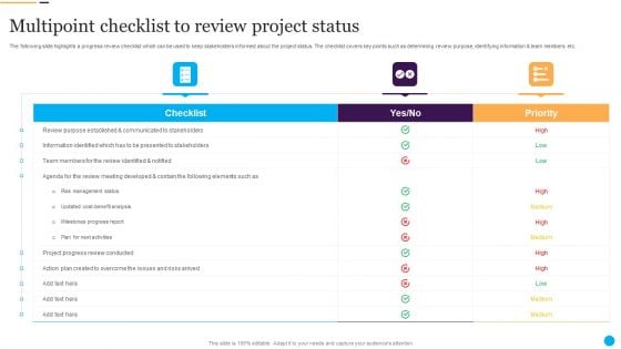 Multipoint Checklist To Review Project Status Summary PDF