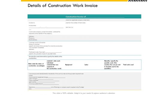 Multitier Project Execution Strategies Details Of Construction Work Invoice Graphics PDF