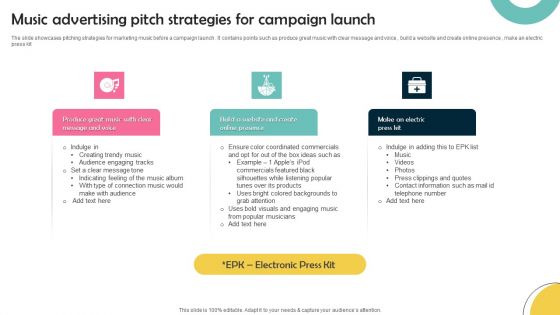 Music Advertising Pitch Strategies For Campaign Launch Formats PDF