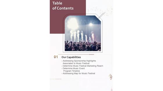 Music Carnival Financing Proposal Template Table Of Contents One Pager Sample Example Document