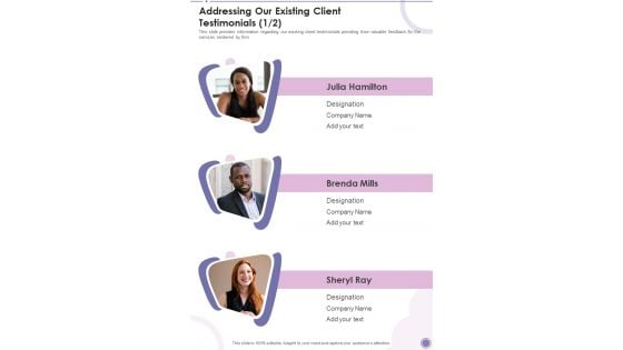 Music Concert Funding Addressing Our Existing Client Testimonials One Pager Sample Example Document Music Concert Funding Addressing Our Existing Client Testimonials One Pager Sample Example Document