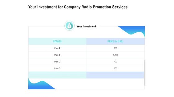 Music Promotion Consultation Your Investment For Company Radio Promotion Services Designs PDF