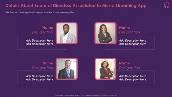 Music Streaming App Details About Board Of Directors Associated To Music Streaming App Introduction PDF