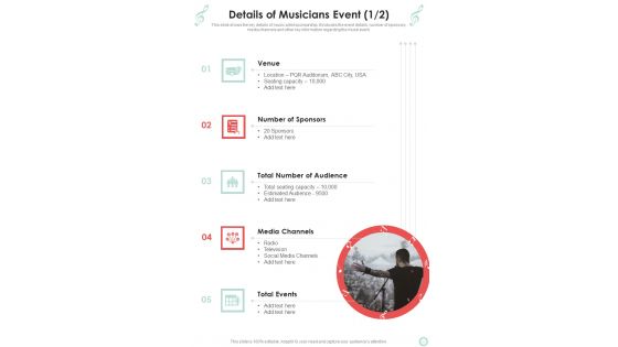 Musicians Function Proposal Details Of Musicians Event One Pager Sample Example Document