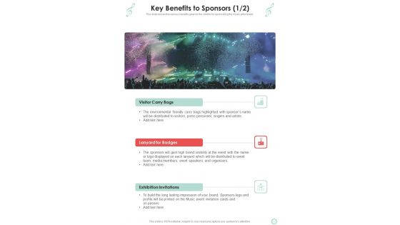 Musicians Function Proposal Key Benefits To Sponsors One Pager Sample Example Document