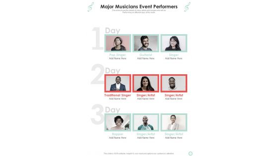 Musicians Function Proposal Major Musicians Event Performers One Pager Sample Example Document