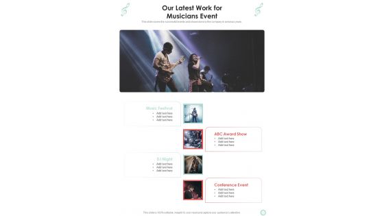 Musicians Function Proposal Our Latest Work For Musicians Event One Pager Sample Example Document Musicians Function Proposal Our Latest Work For Musicians Event One Pager Sample Example Document