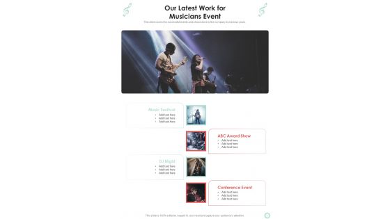 Musicians Function Proposal Our Latest Work For Musicians Event One Pager Sample Example Document