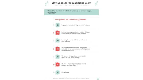 Musicians Function Proposal Why Sponsor The Musicians Event One Pager Sample Example Document