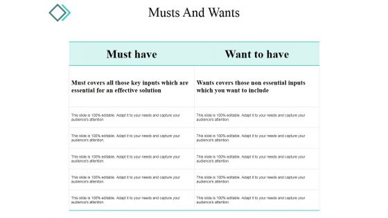 Musts And Wants Ppt PowerPoint Presentation Layouts Infographics