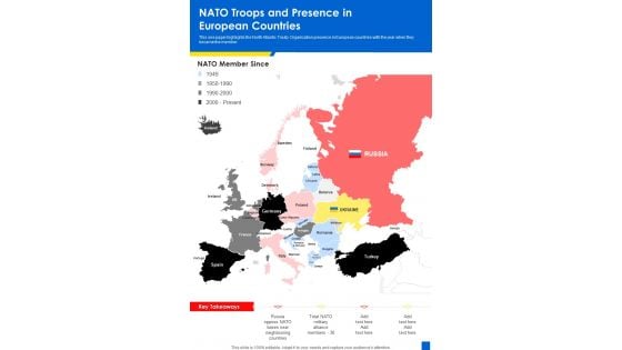 NATO Troops And Presence In European Countries One Pager Sample Example Document