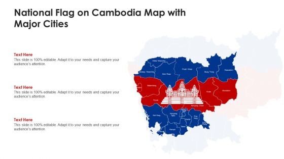 National Flag On Cambodia Map With Major Cities Mockup PDF