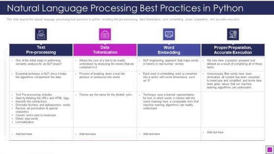 Natural Language Processing Best Practices In Python Ppt Inspiration Design Templates PDF