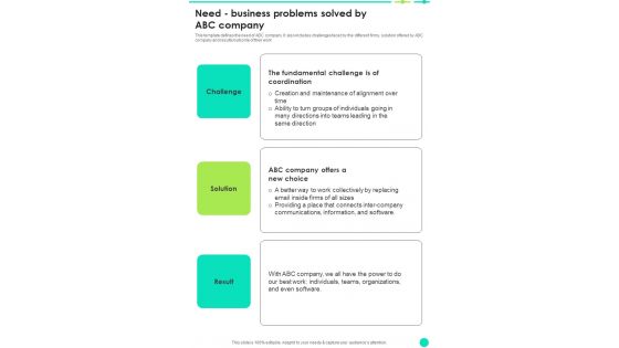 Need Business Problems Solved By ABC Company One Pager Sample Example Document