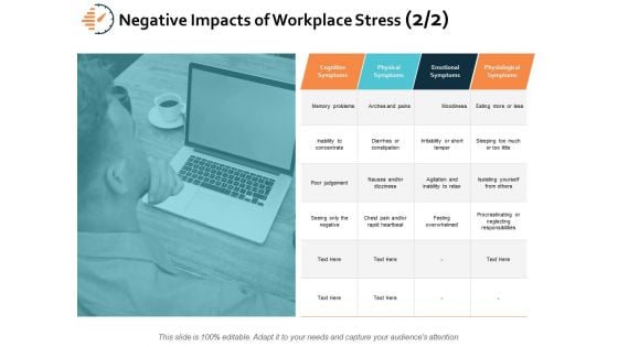 Negative Impacts Of Workplace Stress Business Ppt PowerPoint Presentation Infographic Template Vector
