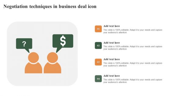 Negotiation Techniques In Business Deal Icon Ppt File Formats PDF