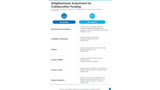 Neighborhood Assessment For Collaboration Funding One Pager Sample Example Document Neighborhood Assessment For Collaboration Funding One Pager Sample Example Document