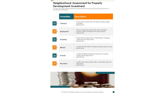 Neighborhood Assessment For Property Development Investment One Pager Sample Example Document Neighborhood Assessment For Property Development Investment One Pager Sample Example Document