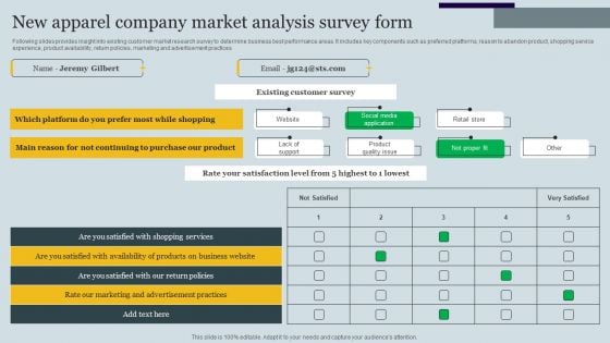 New Apparel Company Market Analysis Survey Form Survey SS