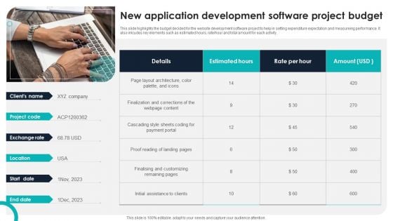 New Application Development Software Project Budget Sample PDF