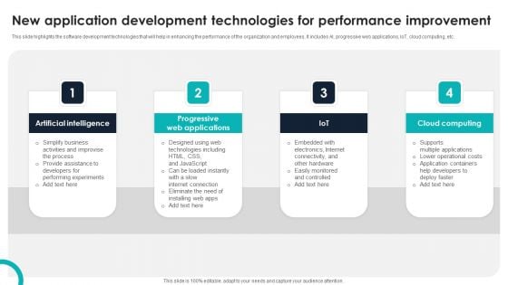 New Application Development Technologies For Performance Improvement Template PDF