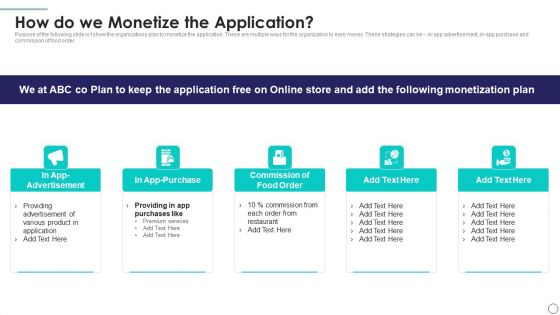 New Application Investment Presentation How Do We Monetize The Application Mockup PDF