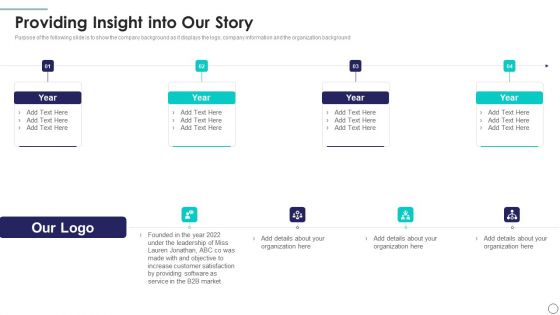 New Application Investment Presentation Providing Insight Into Our Story Formats PDF