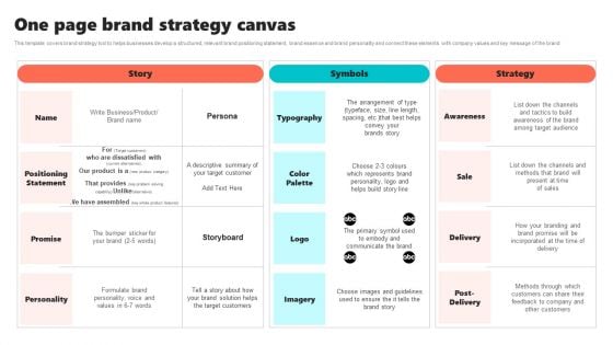 New Brand Introduction Plan One Page Brand Strategy Canvas Background PDF