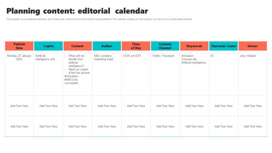 New Brand Introduction Plan Planning Content Editorial Calendar Summary PDF