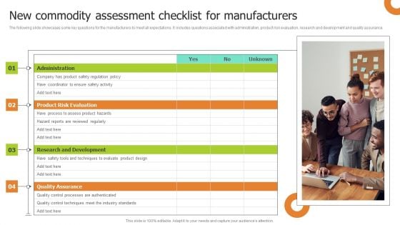 New Commodity Assessment Checklist For Manufacturers Slides PDF New Commodity Assessment Checklist For Manufacturers Slides PDF