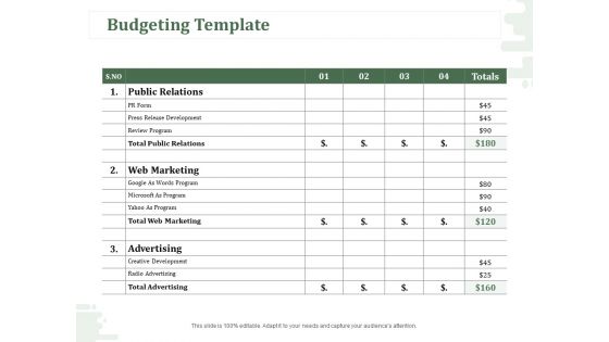 New Commodity Modification Scheme Budgeting Template Ppt Infographics Elements PDF