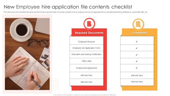 New Employee Hire Application File Contents Checklist Ppt Ideas Example Introduction PDF