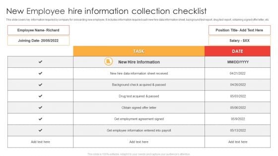 New Employee Hire Information Collection Checklist Ppt Slides Example PDF