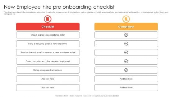New Employee Hire Pre Onboarding Checklist Ppt File Format Ideas PDF New Employee Hire Pre Onboarding Checklist Ppt File Format Ideas PDF