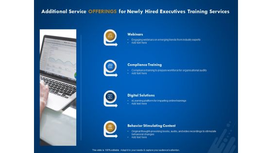 New Employee Onboard Additional Service Offerings For Newly Hired Executives Training Services Ppt Inspiration Portfolio PDF