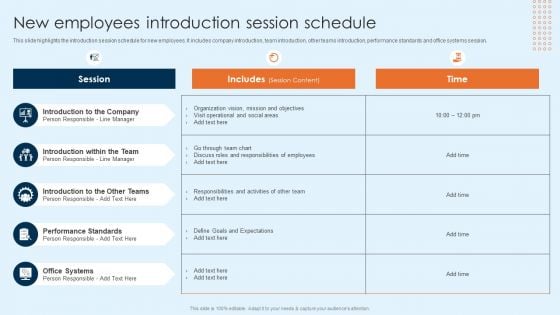 New Employees Introduction Session Schedule Onboarding Brochure For New Employees Diagrams PDF