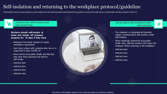 New General Adaption Playbook For Organizations Self Isolation And Returning To The Workplace Protocol Guideline Background PDF