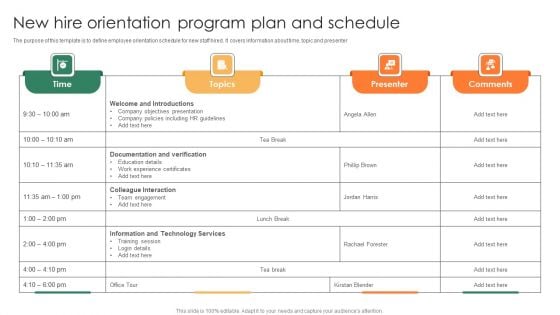 New Hire Orientation Program Plan And Schedule Inspiration PDF