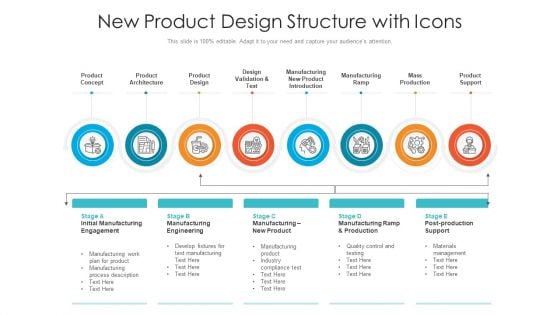 New Product Design Structure With Icons Ppt Portfolio Slideshow PDF