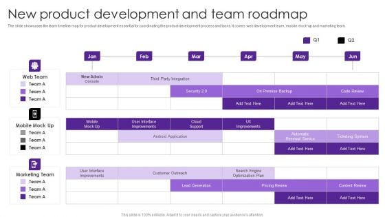 New Product Development And Team Roadmap Designs PDF