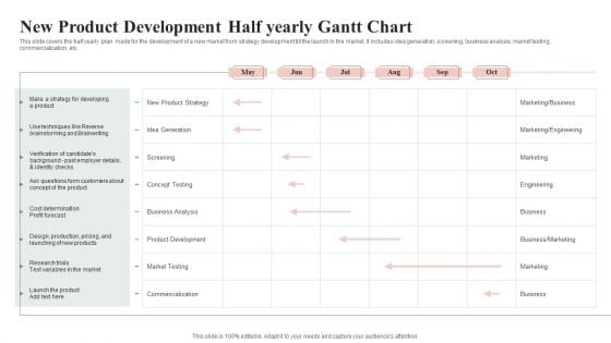 New Product Development Half Yearly Gantt Chart Summary PDF New Product Development Half Yearly Gantt Chart Summary PDF